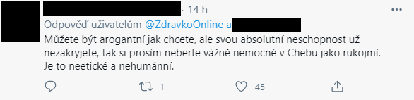 Reakce na komunikaci ministerstva zdravotnictví na Twitteru