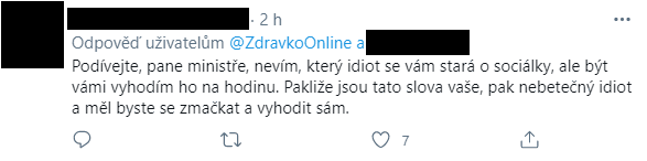 Reakce na komunikaci ministerstva zdravotnictví na Twitteru