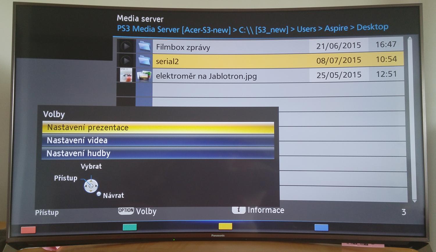 Volby, které jsou v DLNA k dispozici.