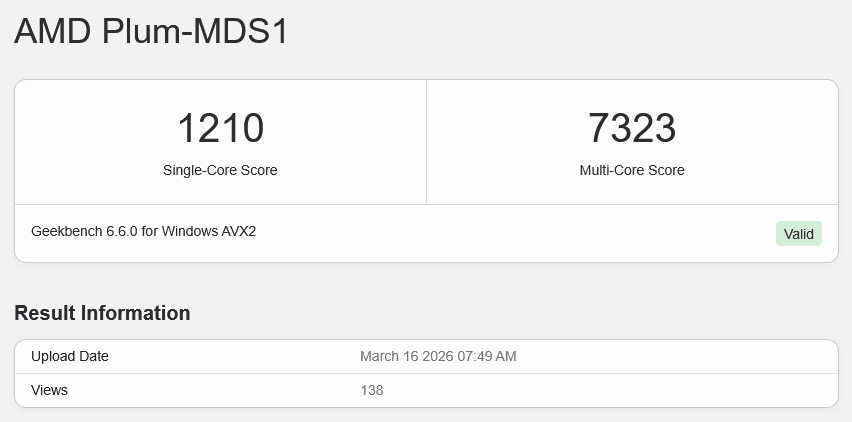 Vzorek mobilního Ryzenu s architekturou Zen 6 v testovací desce AMD Plum-MDS1: Skóre v Geekbench 6.6