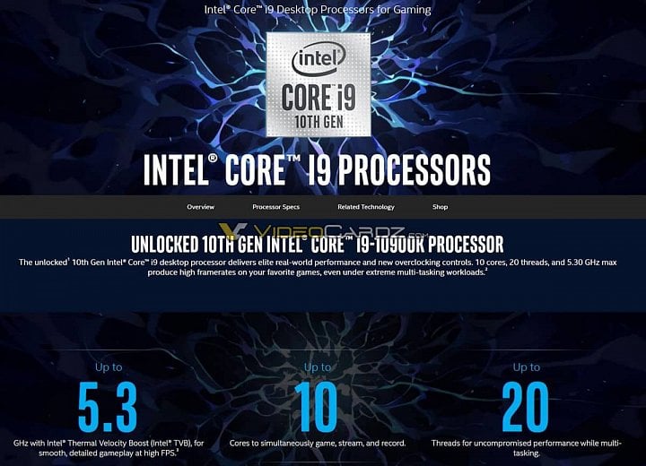 Intel Core i9 10900K promo material VideoCardz