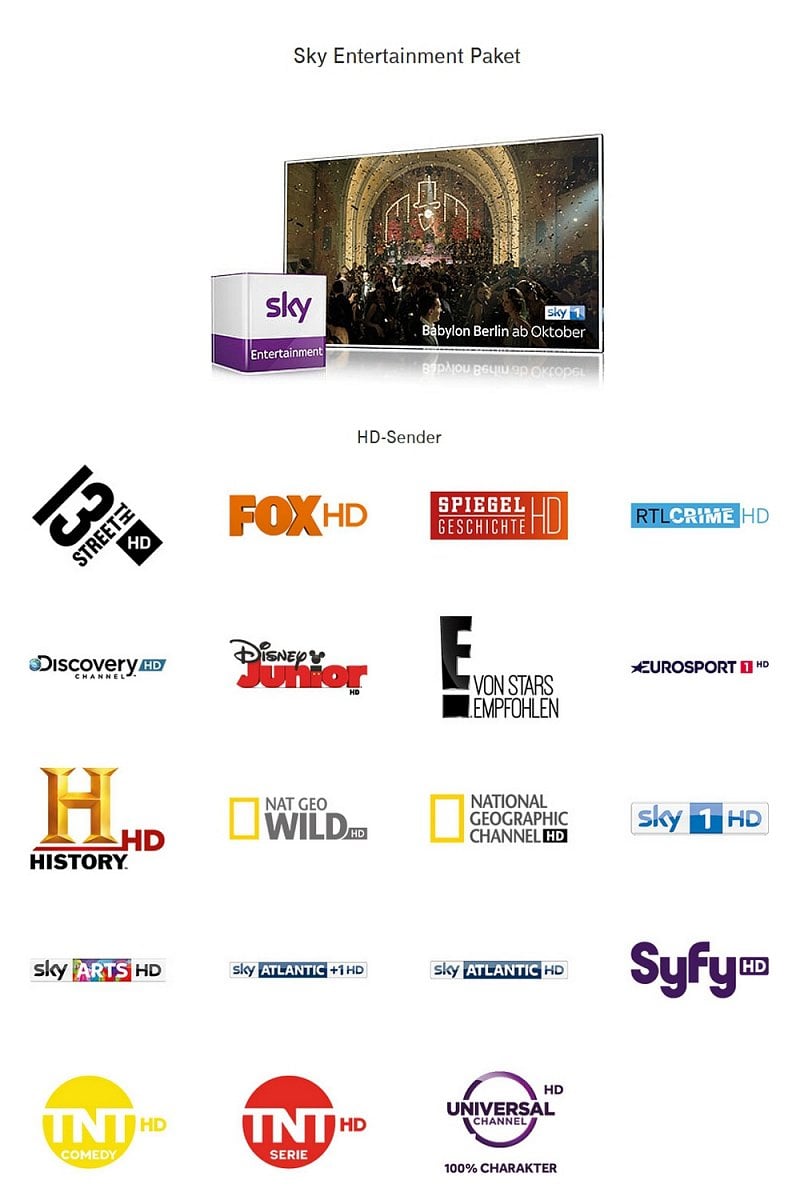 EntertainTV - programová nabídka balíčků Sky