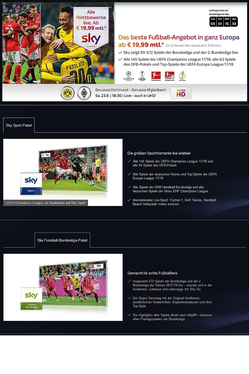 EntertainTV - programová nabídka balíčků Sky