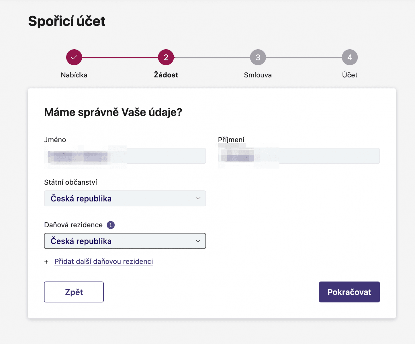Sjednání nového spořicího účtu B. (20. 11. 2020)