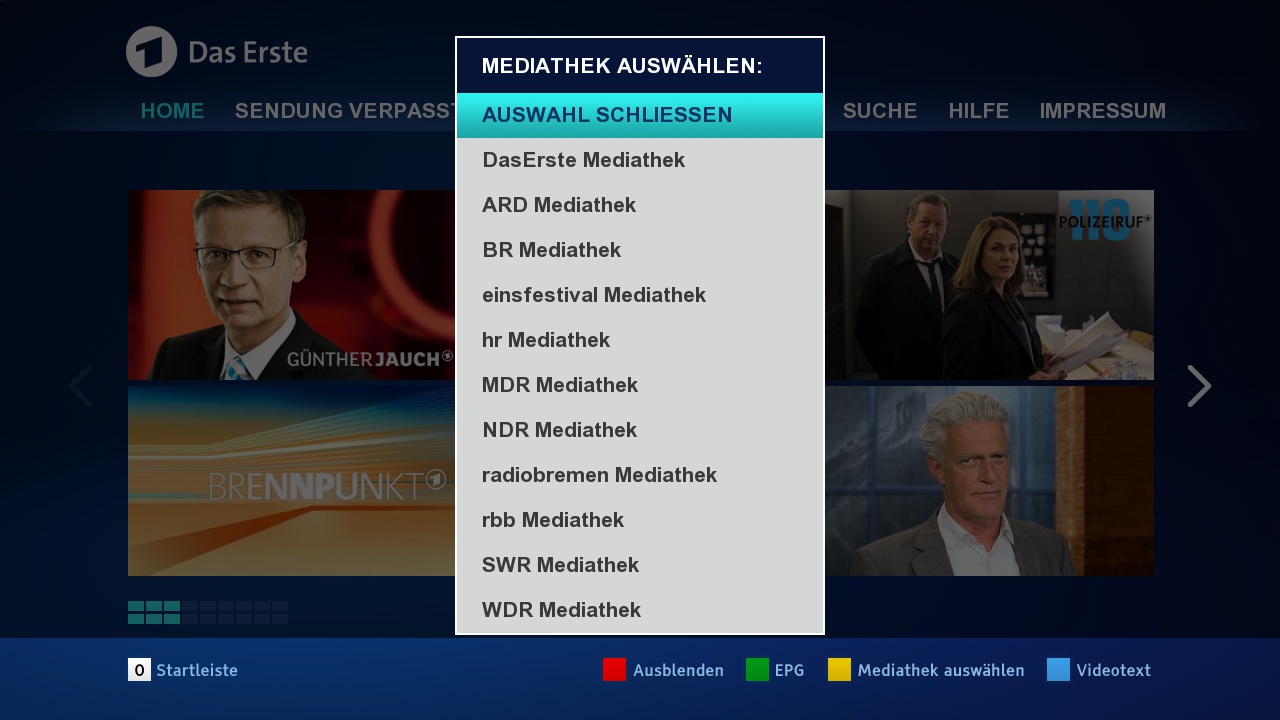 ARD Mediathek jako rozcestník pro kanály ARD