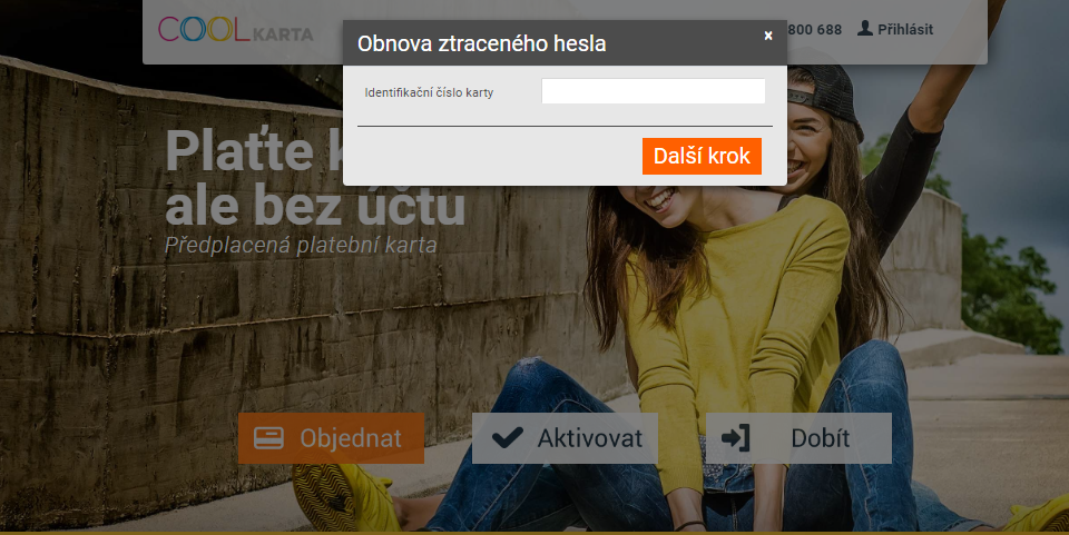 Píšeme číslo karty pro obnovu hesla.