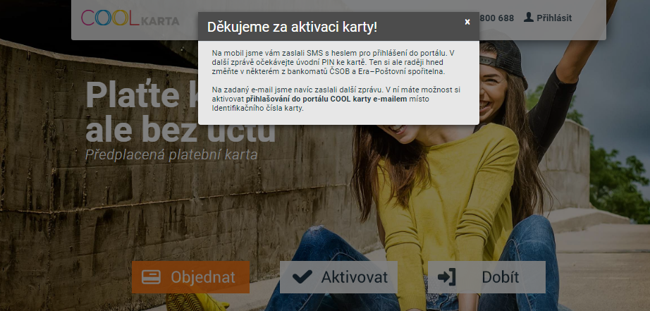 Aktivace karty.
