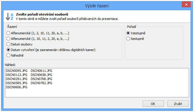 Fotky je možné přidávat na základě data vytvoření, které je uloženo v EXIF informacích