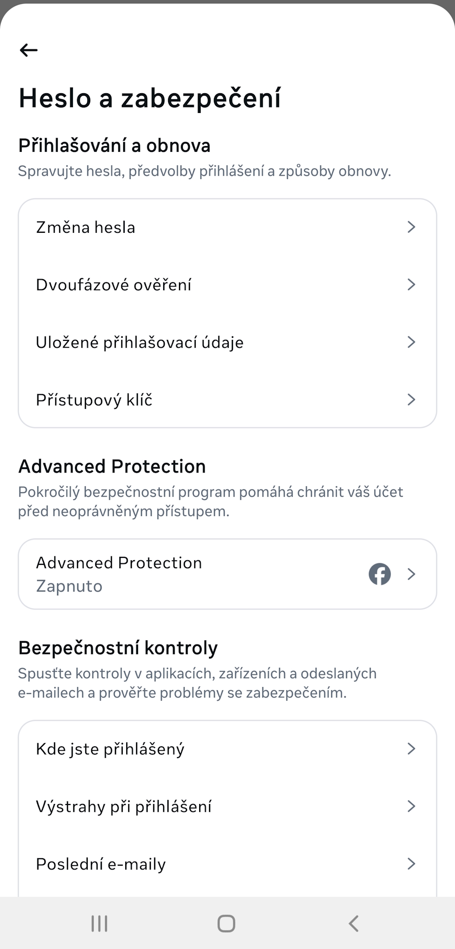 Facebook - mobilni aplikace - bezpecnost - passkeys