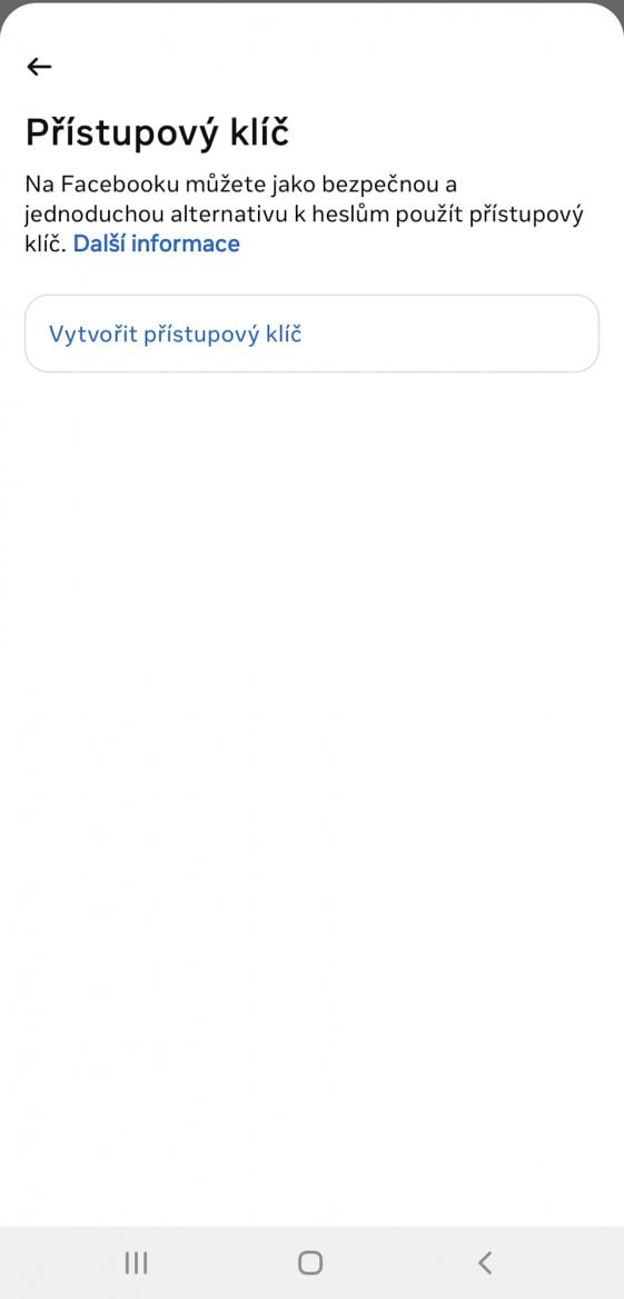 Facebook - mobilni aplikace - bezpecnost - passkeys
