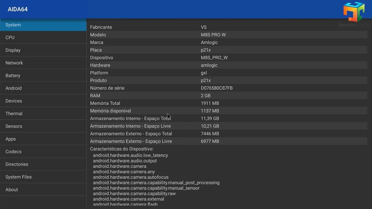 Mecool M8S Pro W - Systémový software AIDA 64