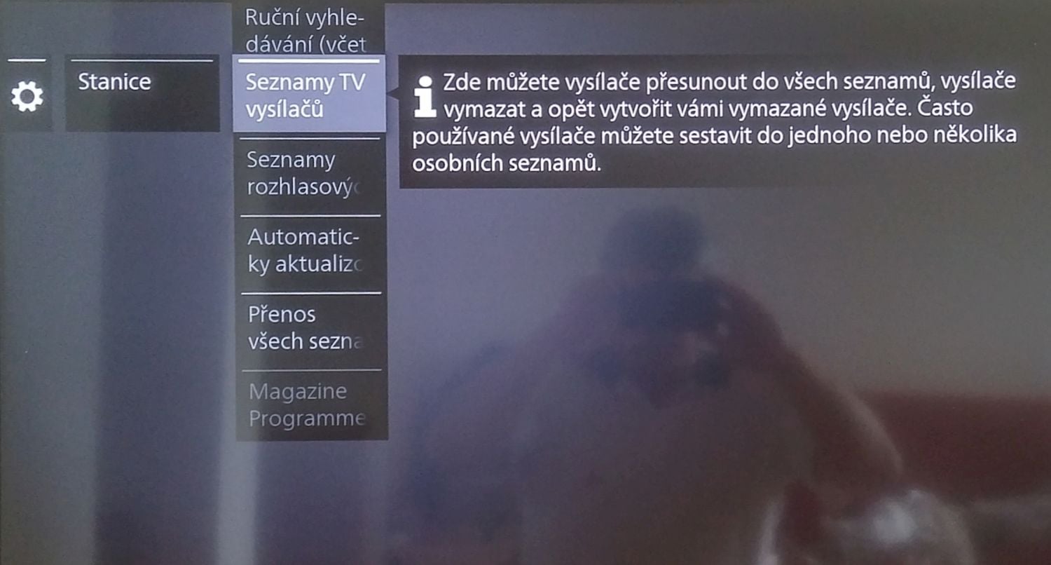 Loewe One 40 - menu Nastavení televizoru