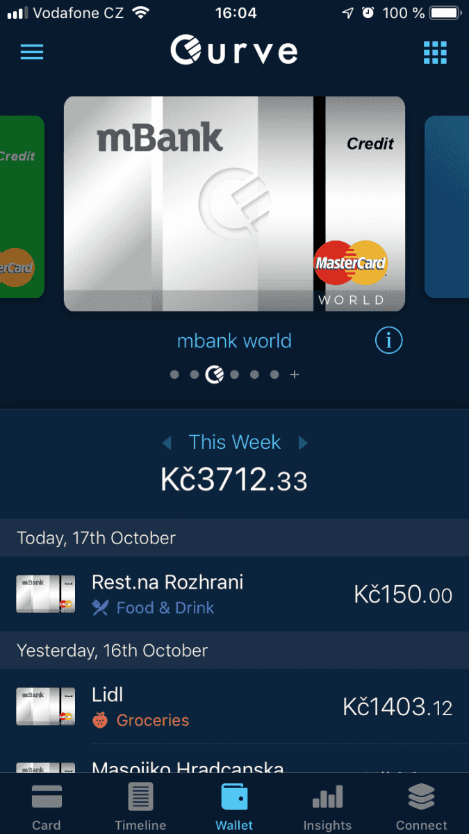 Mobilní aplikace - přehled o platbách jednou kartou
