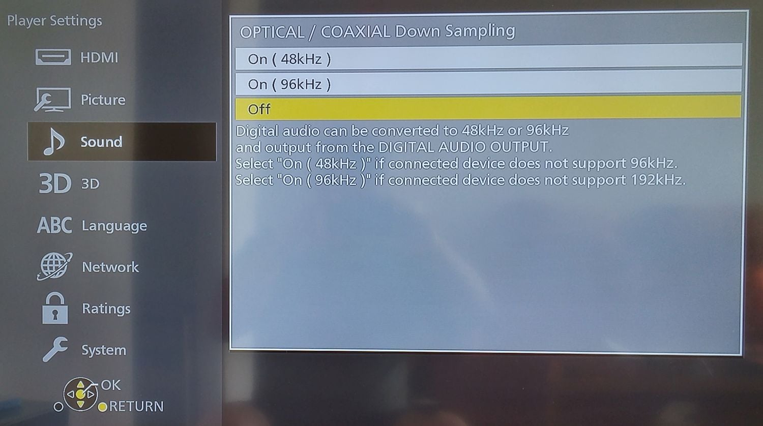 Panasonic DMP-UB900 - menu nastavení