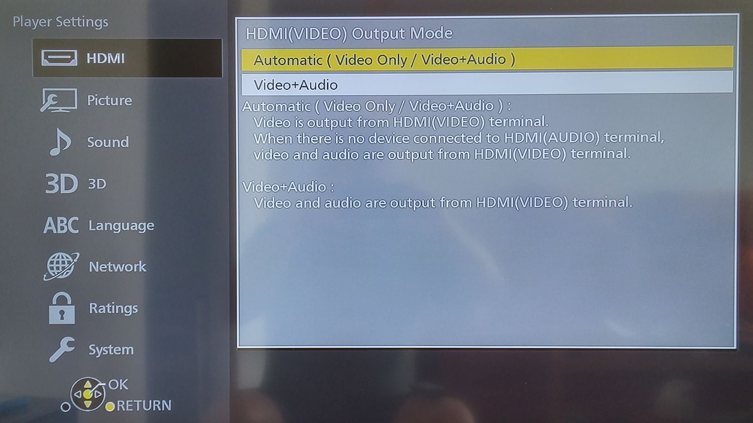 Panasonic DMP-UB900 - menu nastavení