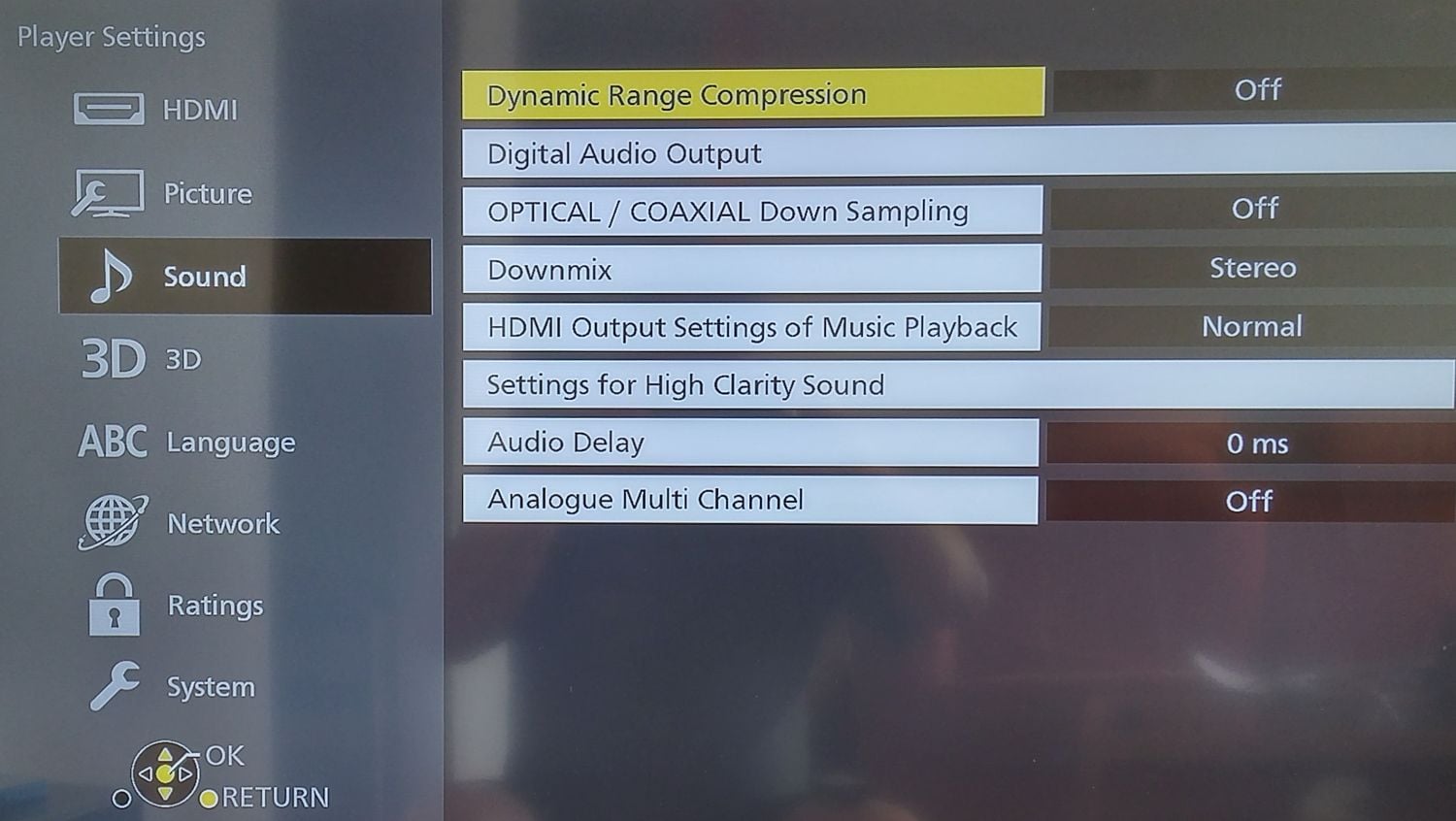 Panasonic DMP-UB900 - menu nastavení