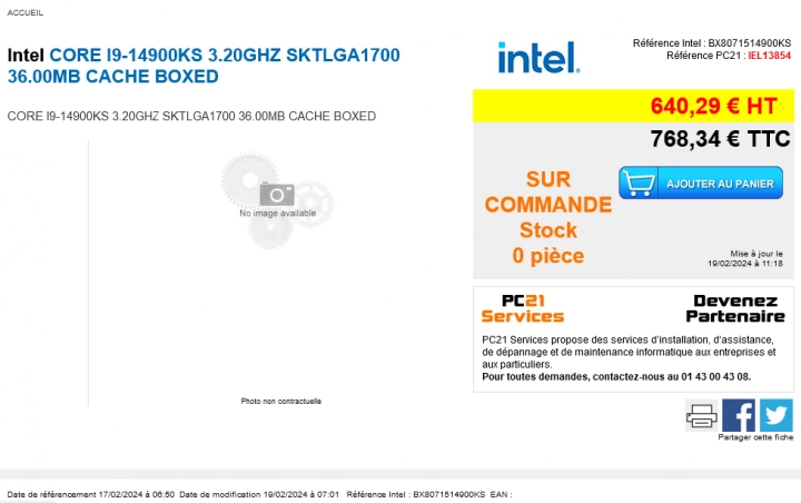 Core i9-14900KS ve francouzském eshopu