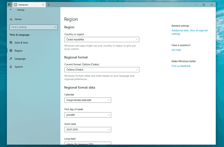 Regionální nastavení je teď více po ruce