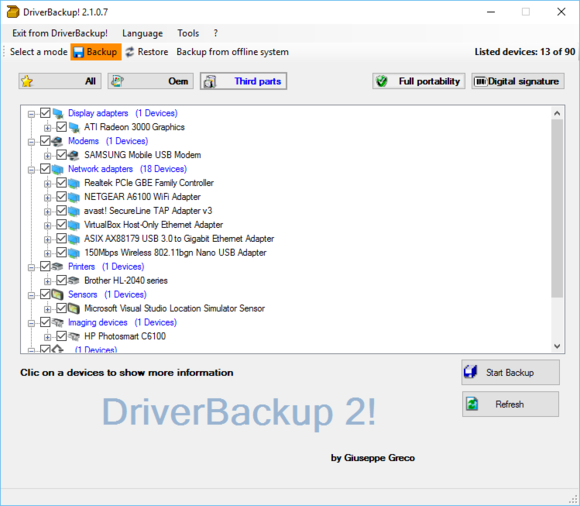 Utilita DriverBackup! dokáže zálohovat a následně i obnovit ovladače jednotlivých počítačových komponent