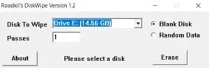 Nástroj Disk Wipe 1.2 od firmy RoadKil, který je určen pro operační systém Windows