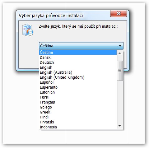 Volba jazyka pro instalaci