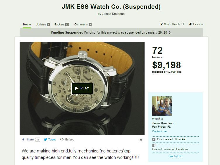 James Knudson z Floridy tvrdil, že už ho práce pro švýcarské hodináře nebaví a rozjíždí vlastní značku. Za stříbrné hodinky vybral něco málo přes devět tisíc dolarů.