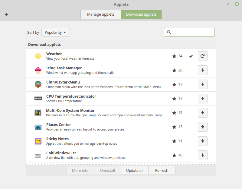 Konfigurační nástroj pro Cinnamon spices