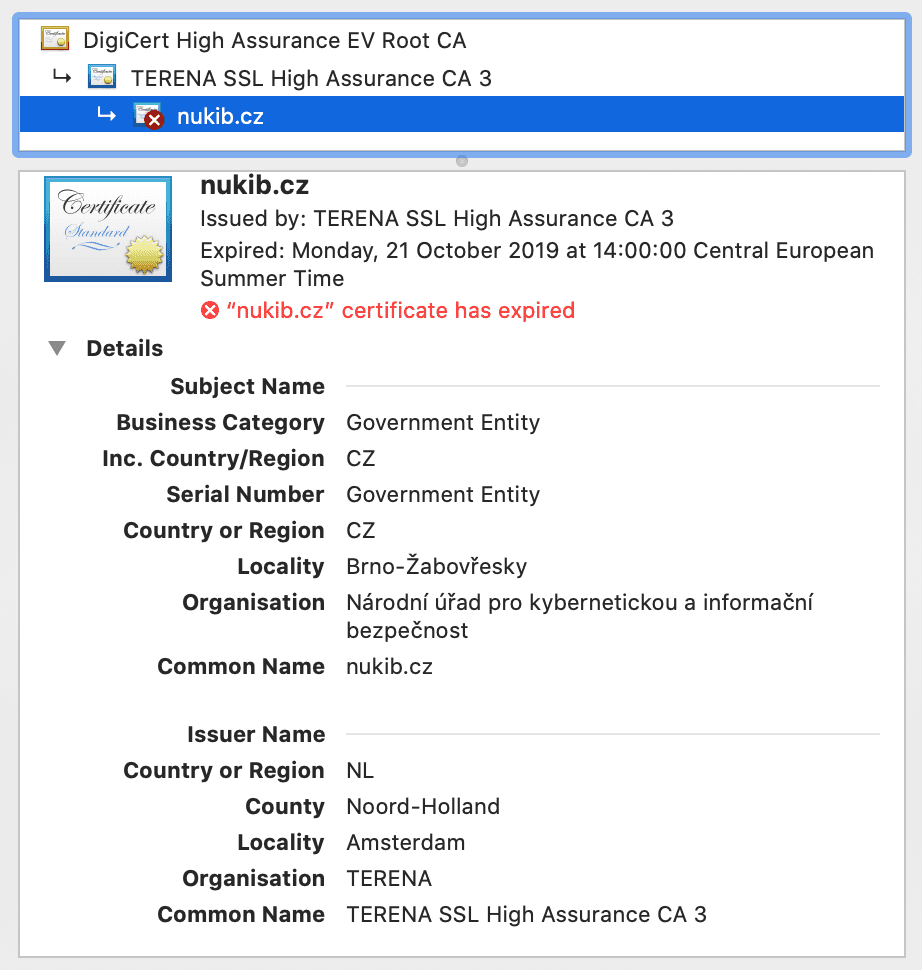 Konec platnosti SSL certifikátů na NUKIB.cz a GovCERT.cz