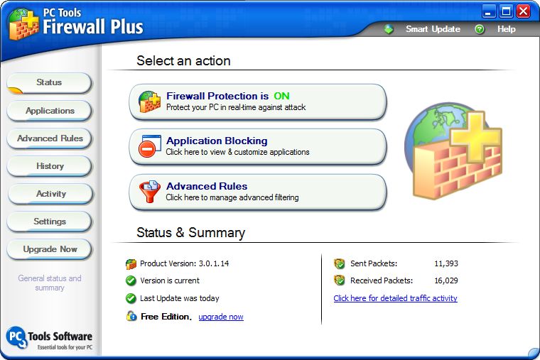 <p>Uživatelské rozhraní PC&#160;Tools Firewall</p>