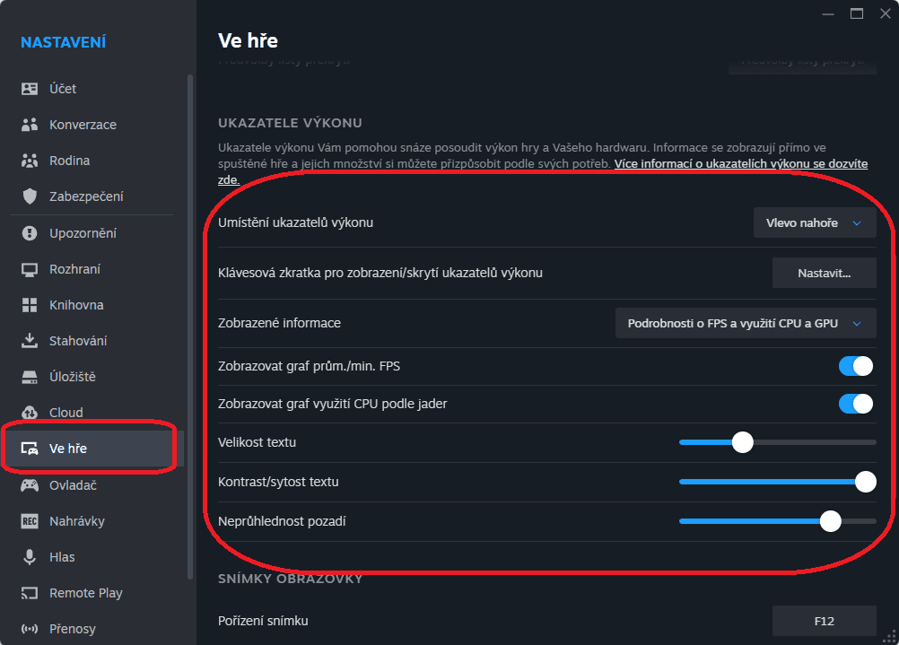Překrytí výkonu ve Steamu