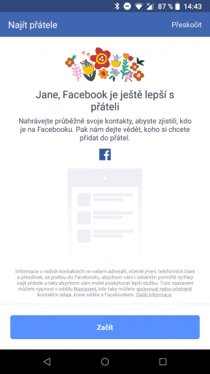 Také velký Facebook chce po instalaci přístup do adresáře