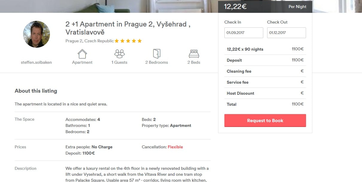 Inzerát na podvodné doméně, která se snaží vypadat jako jeden z webů Airbnb
