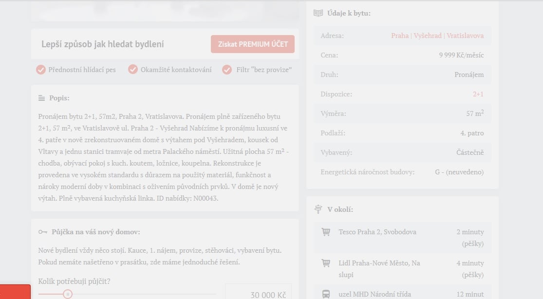 Podvodný inzerát na UlovDomov.cz v offline režimu (na Sreality.cz už byl v době přípravy článku smazán)