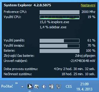 Aplikace poskytuje také kompaktnější zobrazení informací prostřednictvím ikony v oznamovací oblasti