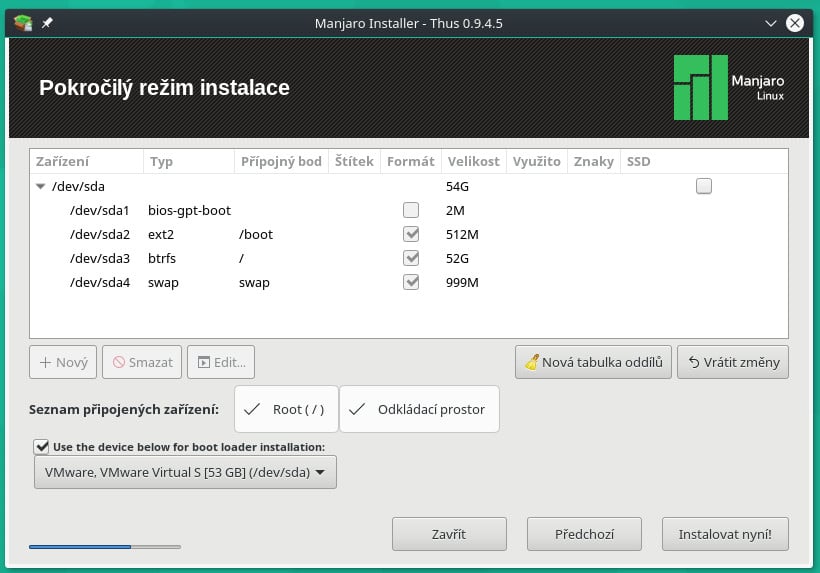 Manjaro: instalátor Thus