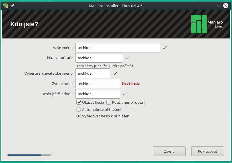 Manjaro: instalátor Thus