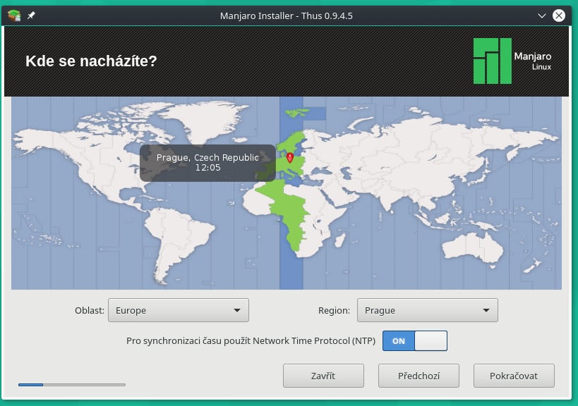 Manjaro: instalátor Thus