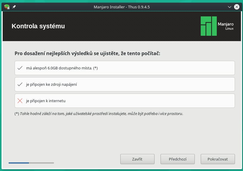 Manjaro: instalátor Thus