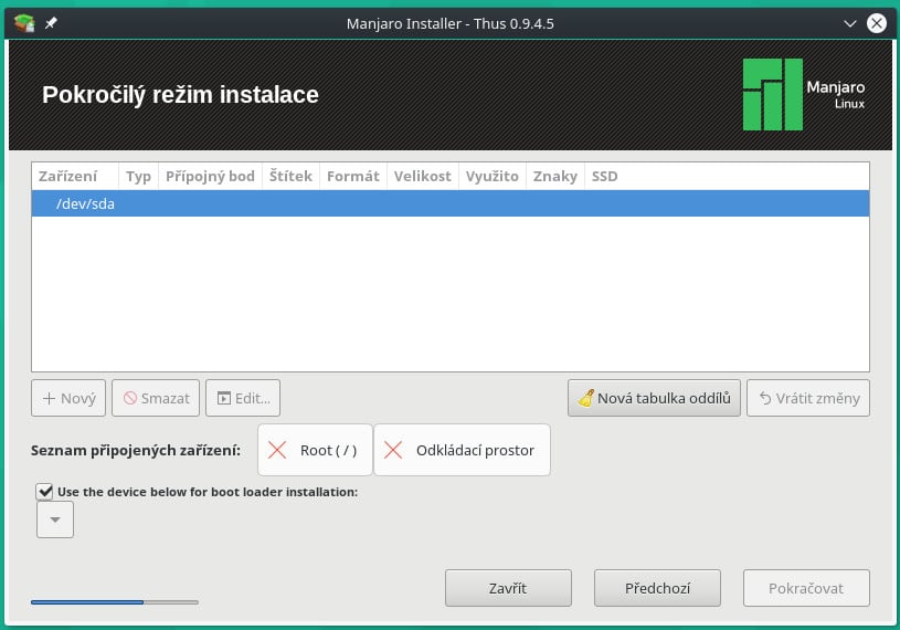 Manjaro: instalátor Thus