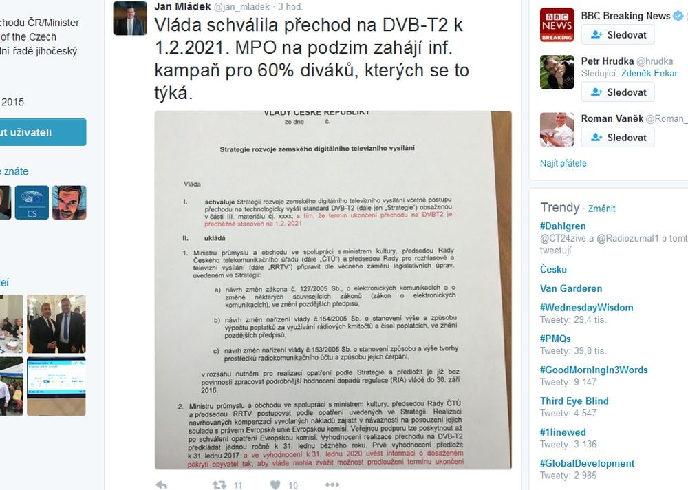 Mládek, Jan, Twitter - Strategie DVB-T2 schválena