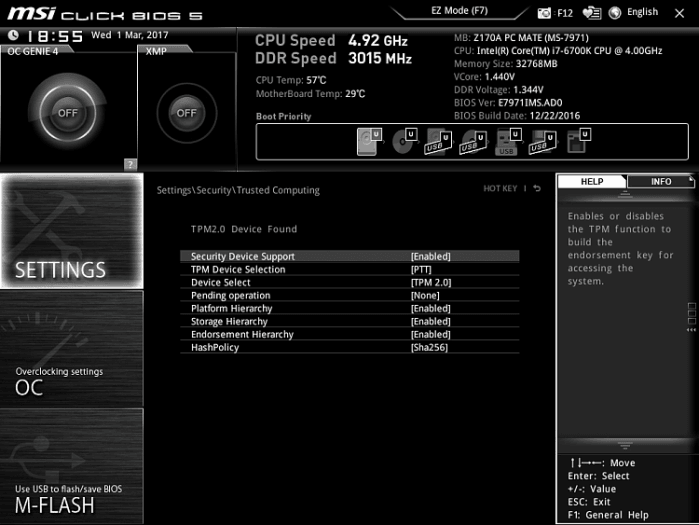 Volby zapínající PTT v nastaveních desky MSI Zdroj TenForums