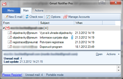 Gmail Notifier Pro monitoruje vaši schránku