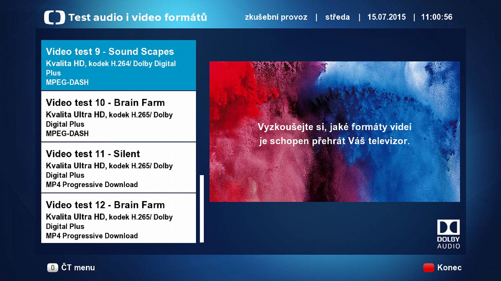 Česká televize testuje v HbbTV různé obrazové a zvukové formáty