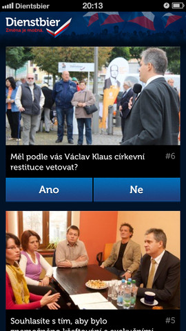 Mobilní aplikace prezidentského kandidáta Jiřího Dientsbiera