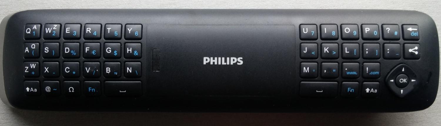 Philips 65PUS9809 - druhá strana ovladače - mini klávesnice. Dotyková ploška je na druhé straně.