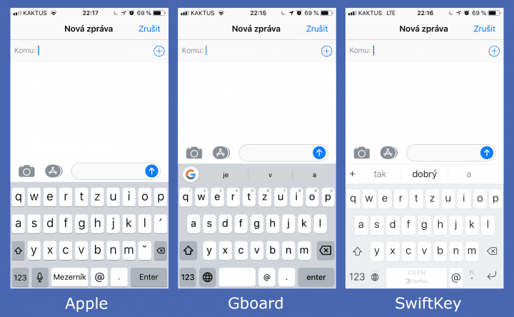 Původní klávesnice, Gboard a SwiftKey