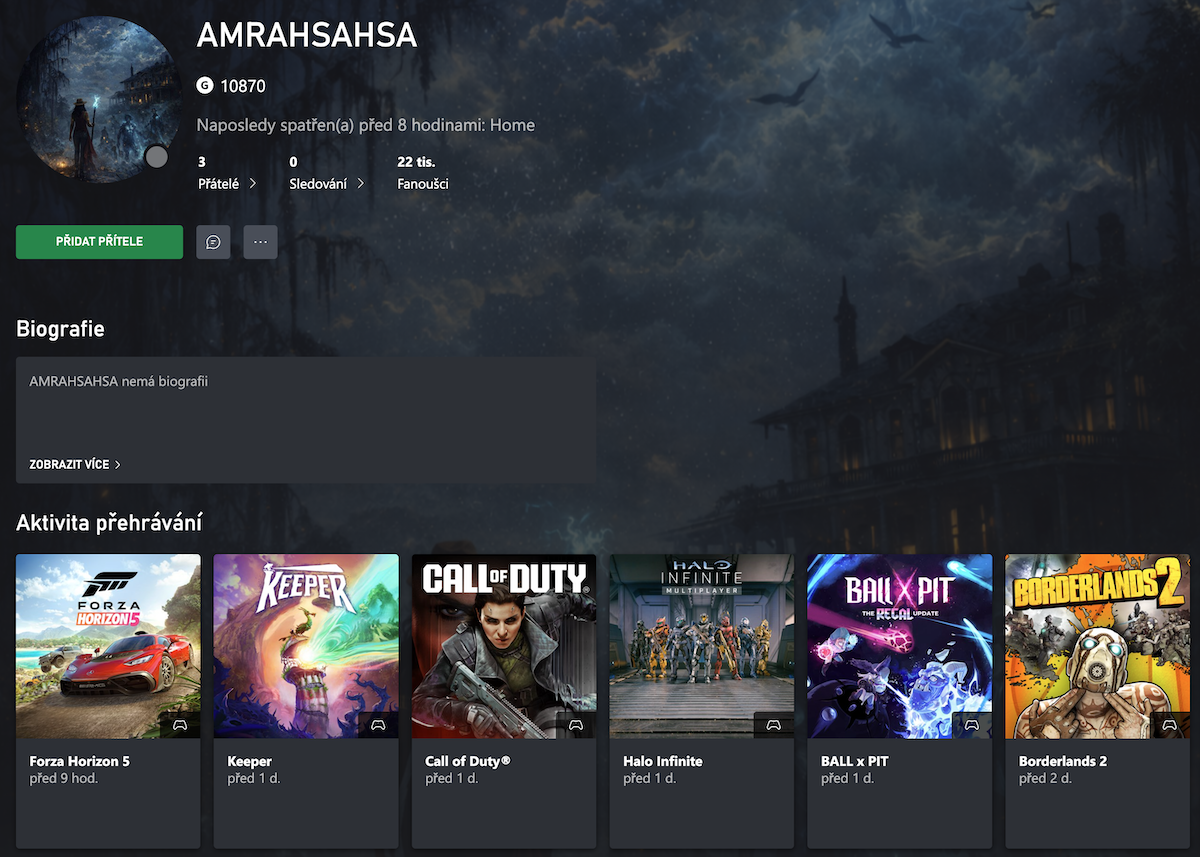 Screenshot Xbox účtu