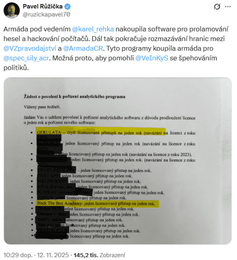 Autor: screenshot, Lupa.cz Hacking - armáda - Pavel Růžička - sociální sítě
