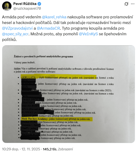 Hacking - armáda - Pavel Růžička - sociální sítě