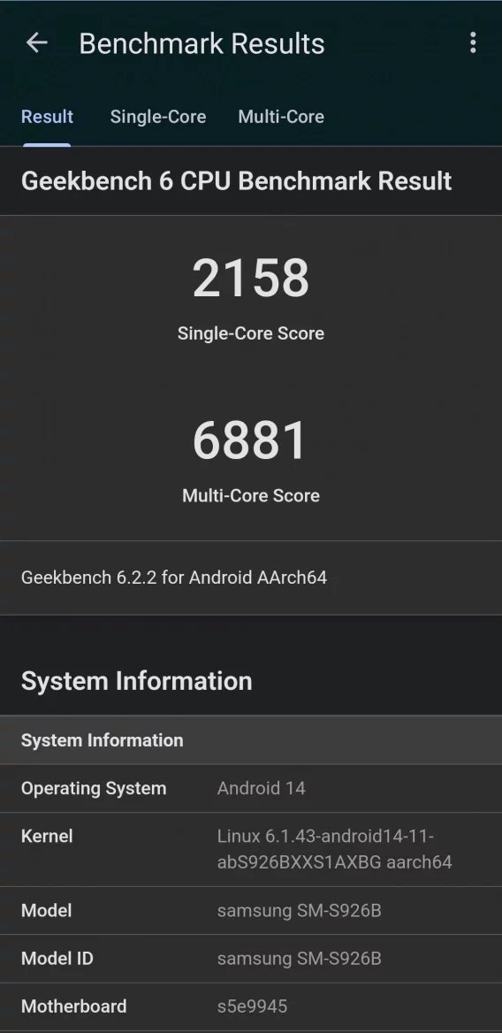 Výsledky Geekbench 6